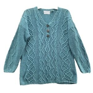 Vintage Segrets Hand Knit Sweater Women's Large Cable Cottage core Grandma Tunic